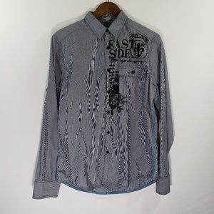 Dkny Button Up Pin Strip with Graphic